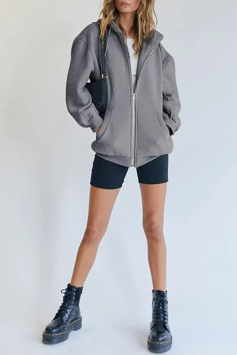 Women's Cute Hoodies Teen Girl Fall Jacket Oversized Sweatshirts Casual Drawstring Zip Up Y2K Hoodie with Pocket
