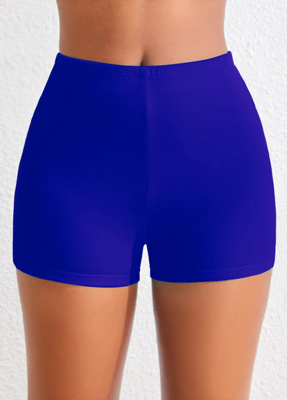 Black Mid Waisted Elastic Detail Swimwear Shorts