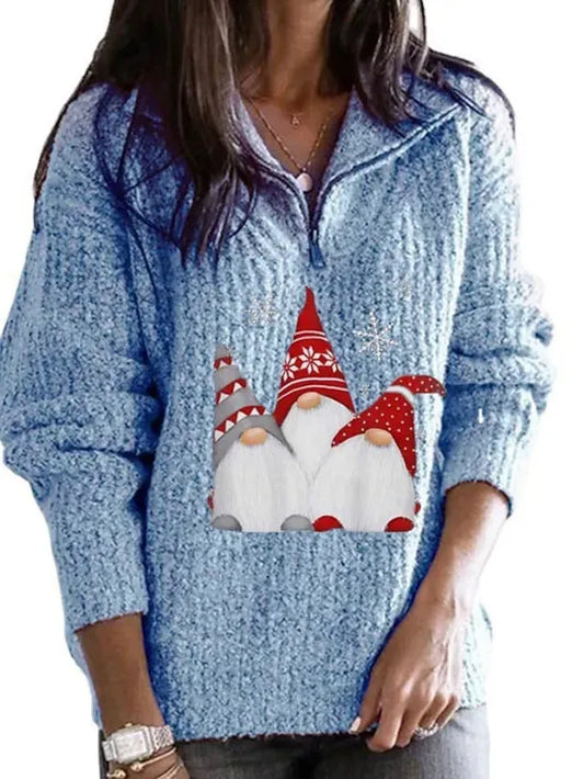 Women's Ugly Christmas Sweater Pullover Sweater Jumper Shirt Collar Half Zip Crochet Knit Polyester Zipper Knitted Fall Winter Xmas Holiday Stylish Casual Soft Long Sleeve Geometric Black Pink