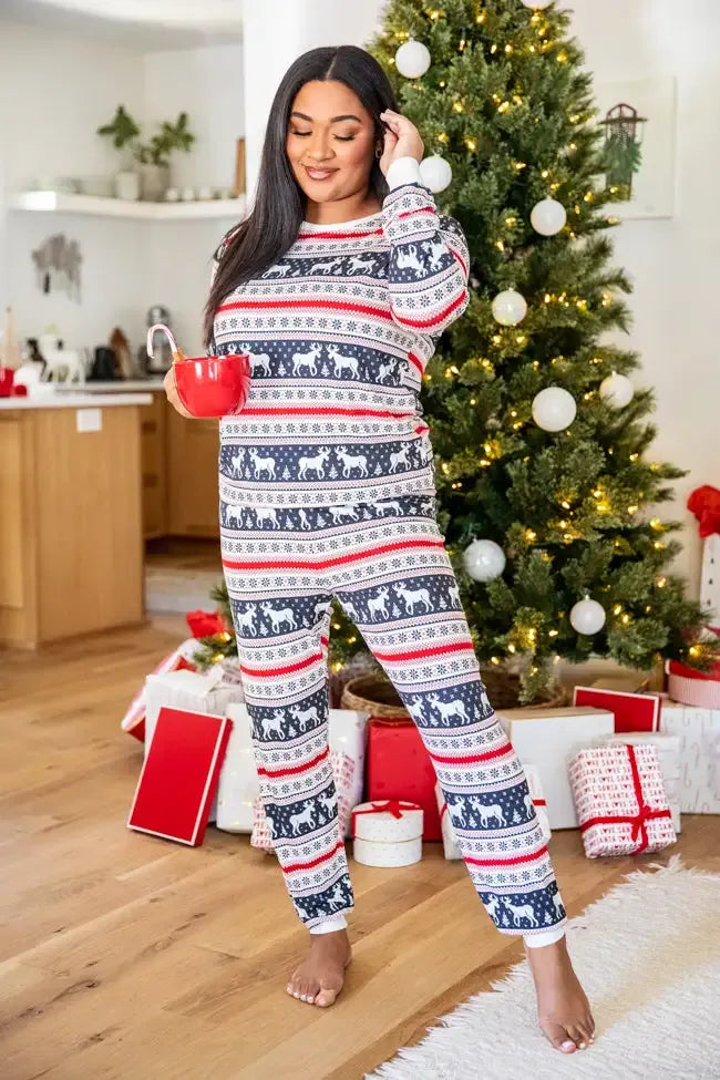 Holly And Jolly Charcoal Christmas Print Pajama Top FINAL SALE