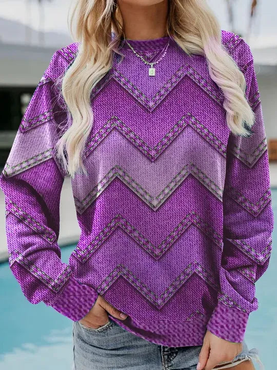 Crew Neck Geometric Casual Sweatshirt