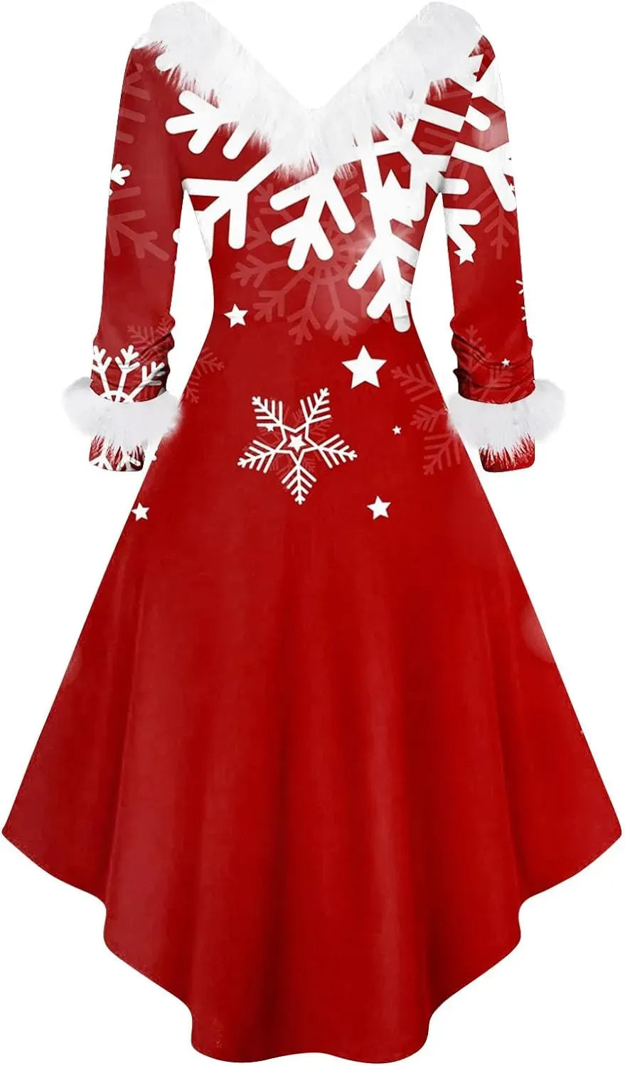 Womens Christmas Dress Fuzzy Mrs Claus Christmas Holiday Xmas Cocktail Holiday Party Flare Dress