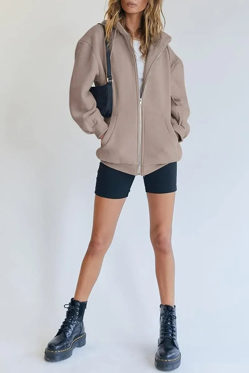 Women's Cute Hoodies Teen Girl Fall Jacket Oversized Sweatshirts Casual Drawstring Zip Up Y2K Hoodie with Pocket