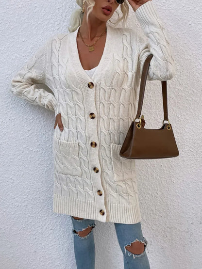 New long coat twist rope solid color cardigan sweater