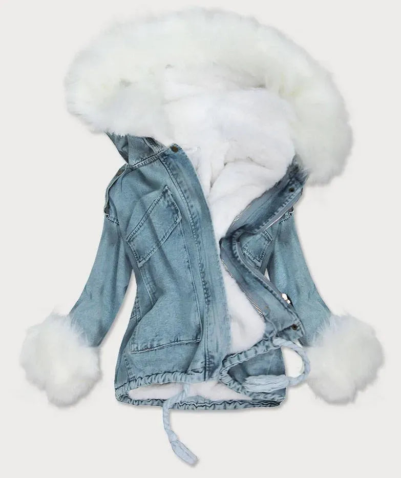 Short denim jacket with fur C
