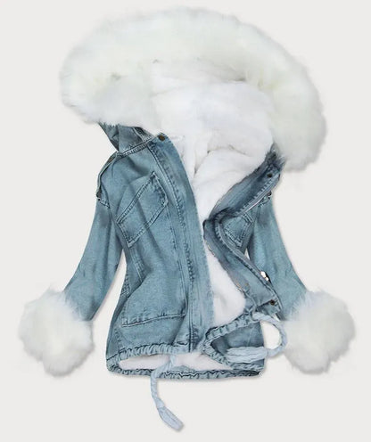 Short denim jacket with fur C