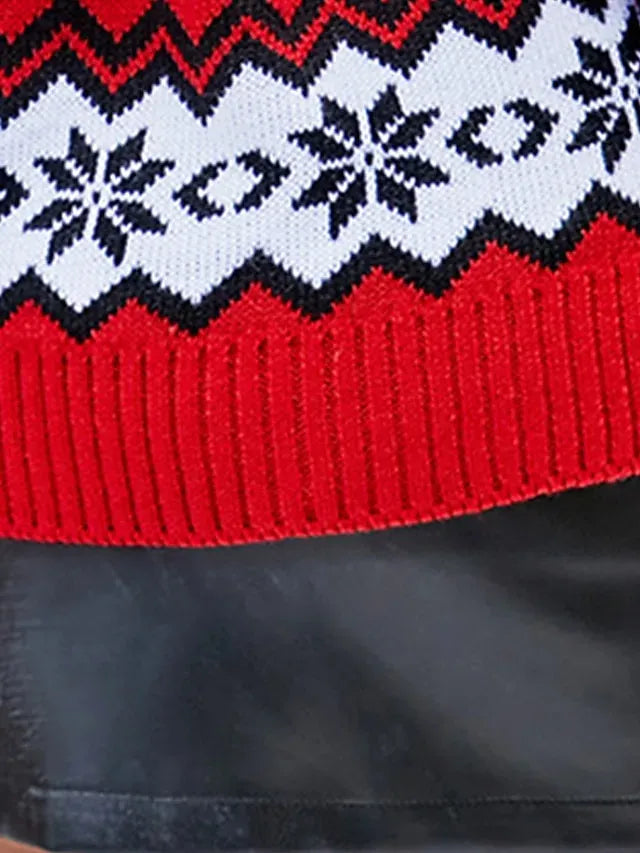 Women's Ugly Christmas Sweater Pullover Sweater Jumper Crew Neck Ribbed Knit Acrylic Tassel Fall Winter Regular Daily Going out Xmas Stylish Casual Soft Long Sleeve Elk Snowflake White Red S M L