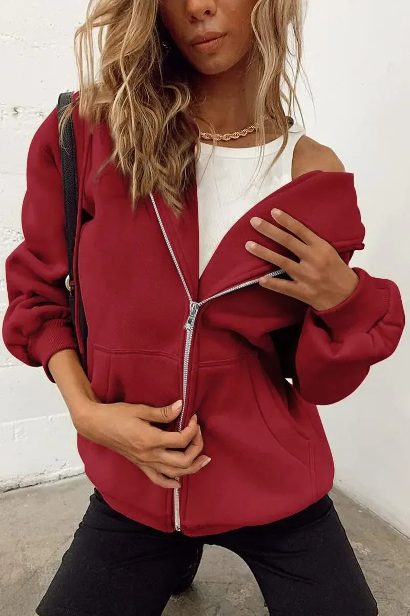 Women's Cute Hoodies Teen Girl Fall Jacket Oversized Sweatshirts Casual Drawstring Zip Up Y2K Hoodie with Pocket