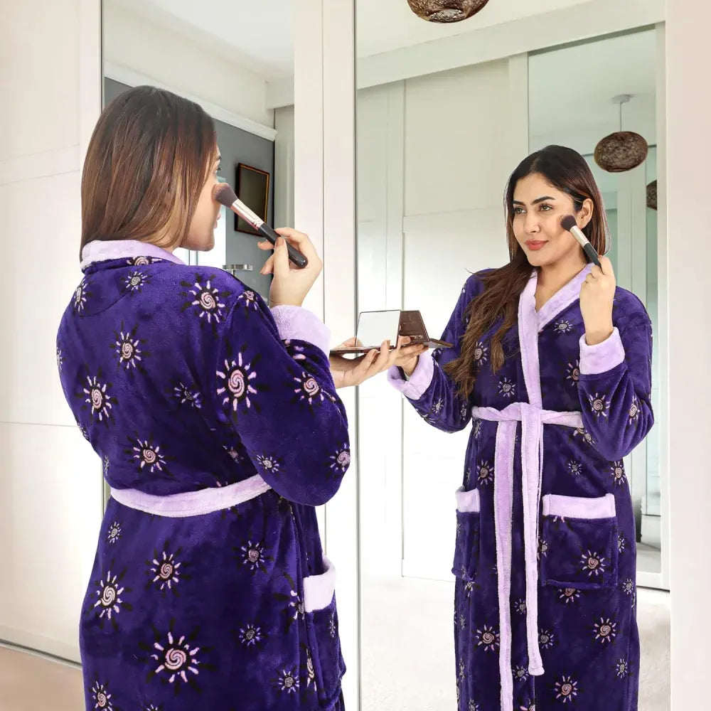 Women Fleece Shawl Collar Bathrobe - Plush Long Robe