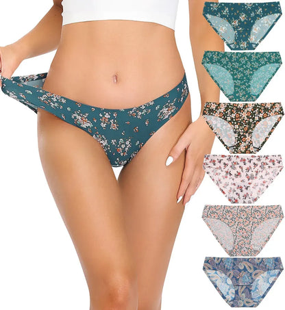 Women’s Seamless Hipster Underwear No Show Panties Soft Stretch Bikini Underwears Multi-Pack