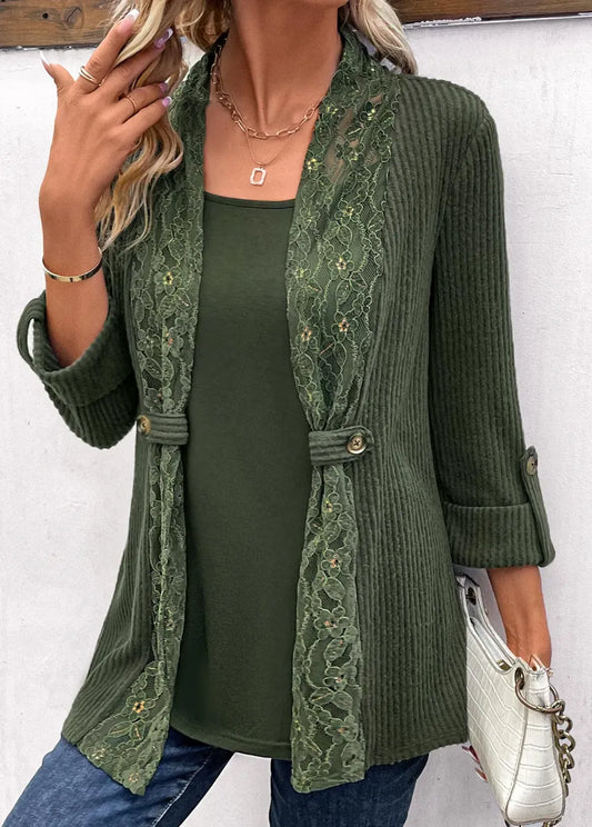 Olive Green Fake 2in1 Long Sleeve T Shirt