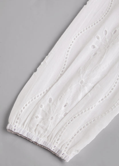 White Split Detail Long Sleeve Blouse