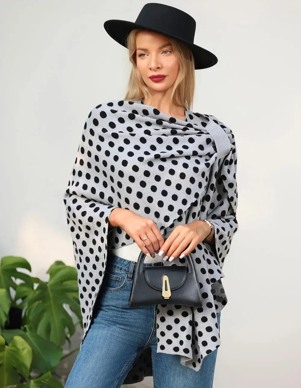 Womens Large Cross Front Poncho Sweater Wrap Topper Knitted Elegant Shawls Cape for Fall Winter