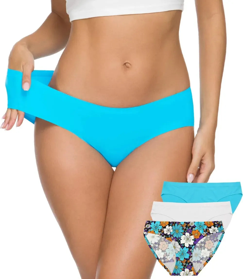 Women’s Seamless Hipster Underwear No Show Panties Soft Stretch Bikini Underwears Multi-Pack