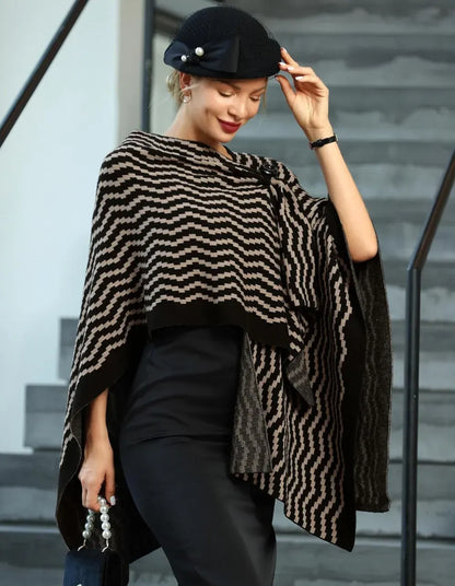 Womens Large Cross Front Poncho Sweater Wrap Topper Knitted Elegant Shawls Cape for Fall Winter