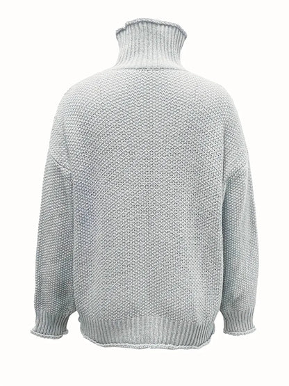 Solid Turtle Neck Pullover Sweater, Casual Long Sleeve Sweater For Fall & Winter, Women's Clothing