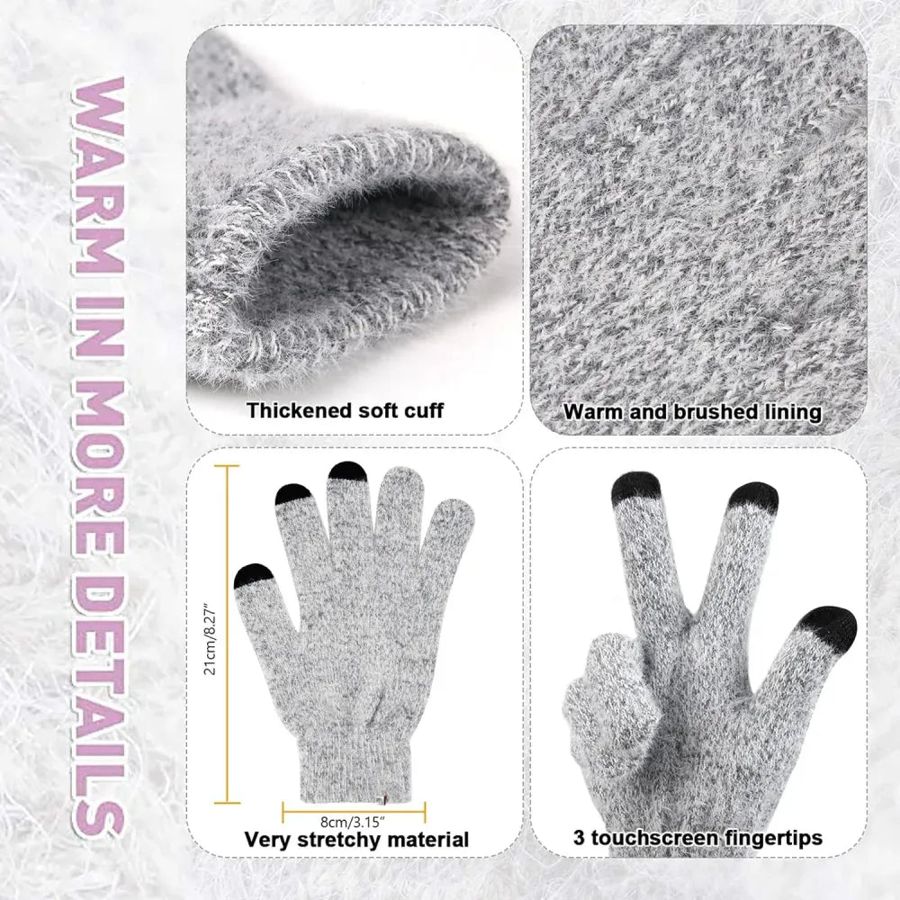 Womens Winter Warm Knit Beanie Hat Touchscreen Gloves Long Scarf Set with Fleece Lined Skull Caps Neck Scarves for Women Men