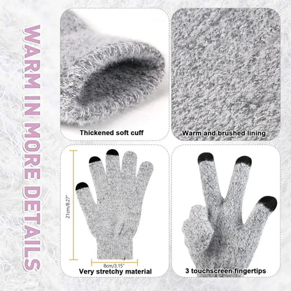 Womens Winter Warm Knit Beanie Hat Touchscreen Gloves Long Scarf Set with Fleece Lined Skull Caps Neck Scarves for Women Men