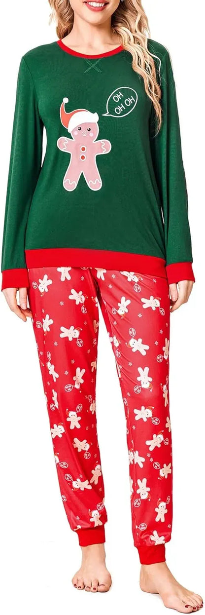Women's Pajamas Sets Long Sleeve with Plaid Pants Soft Sleepwear O Neck 2 Piece Pjs Joggers Loung Set with Pockets