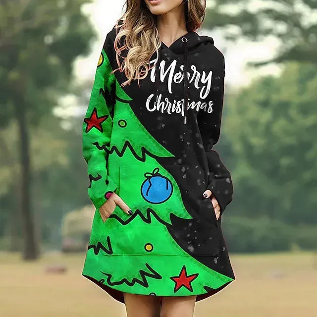 Reindeer letter Masquerade Hoodie Pullover Women's Christmas Christmas Carnival Masquerade Adults' Christmas New Year Eve Polyester Top