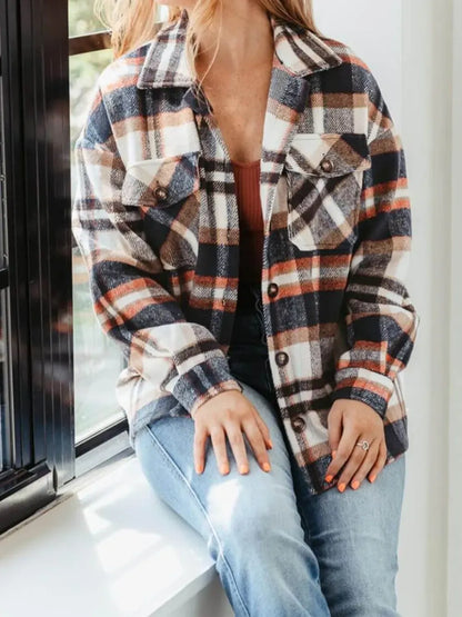 Womens Casual Plaid Shacket Button Down Long Sleeve Shirt
