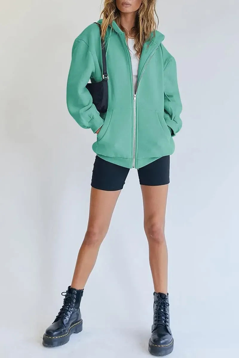 Women's Cute Hoodies Teen Girl Fall Jacket Oversized Sweatshirts Casual Drawstring Zip Up Y2K Hoodie with Pocket