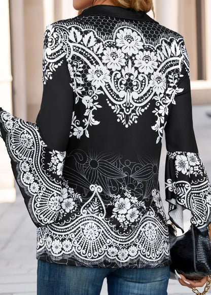 Black Patchwork Floral Print 3/4 Sleeve T Shirt