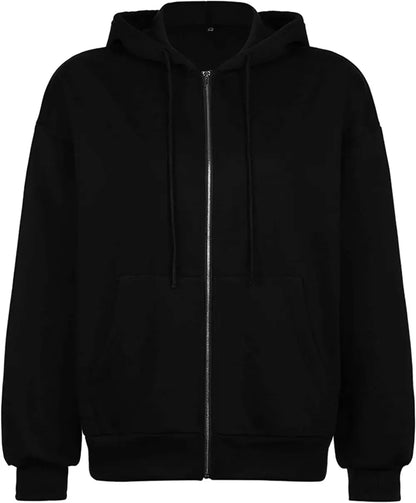 Women's Cute Hoodies Teen Girl Fall Jacket Oversized Sweatshirts Casual Drawstring Zip Up Y2K Hoodie with Pocket