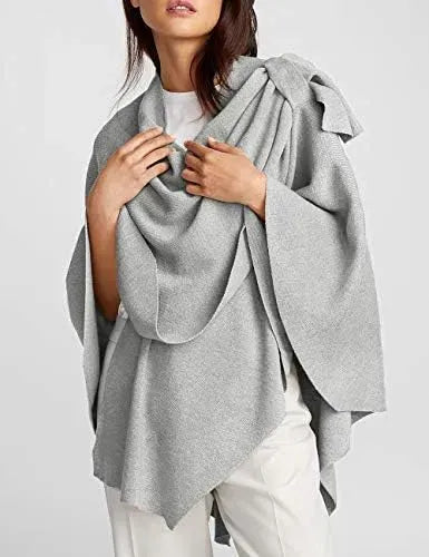 Womens Large Cross Front Poncho Sweater Wrap Topper Knitted Elegant Shawls Cape for Fall Winter