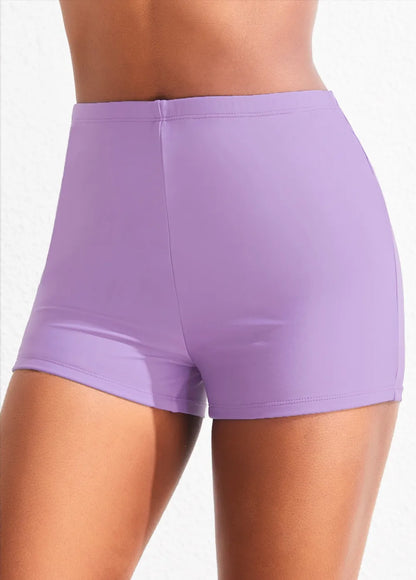Black Mid Waisted Elastic Detail Swimwear Shorts