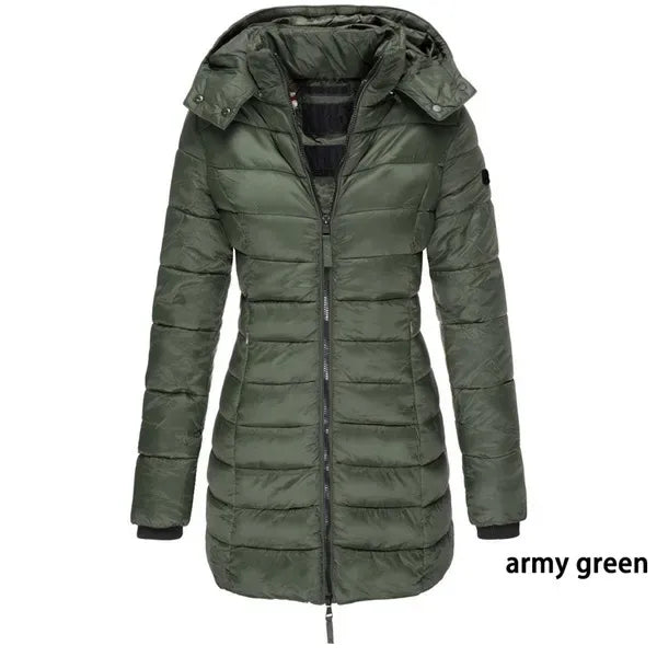 New  Winter Long Down Jacket Women's Thick Warm Hooded Cotton Padded Down Jacket Coat