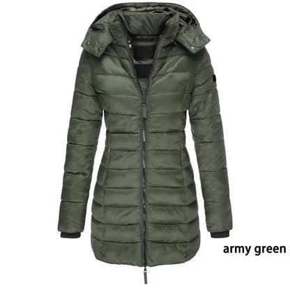 New  Winter Long Down Jacket Women's Thick Warm Hooded Cotton Padded Down Jacket Coat