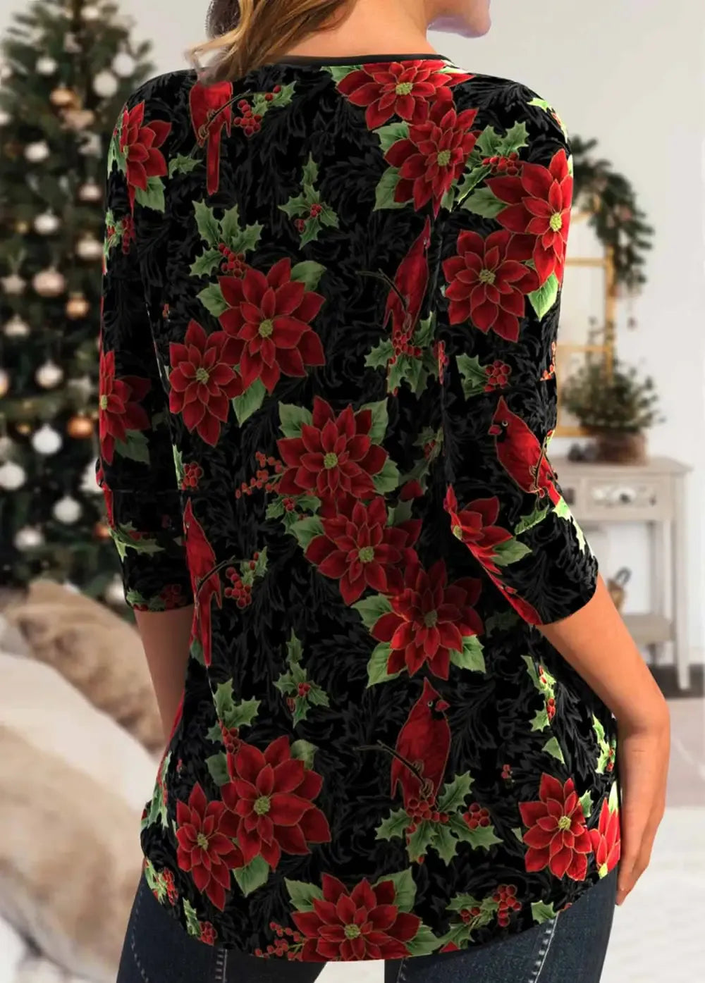 Black Velvet Christmas Print Long Sleeve T Shirt