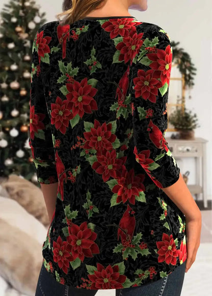 Black Velvet Christmas Print Long Sleeve T Shirt