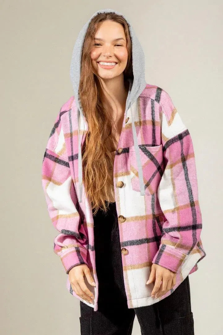 Womens Casual Plaid Shackets Brushed Flannel Button Down Shirt Jacket Coats with Side Pockets