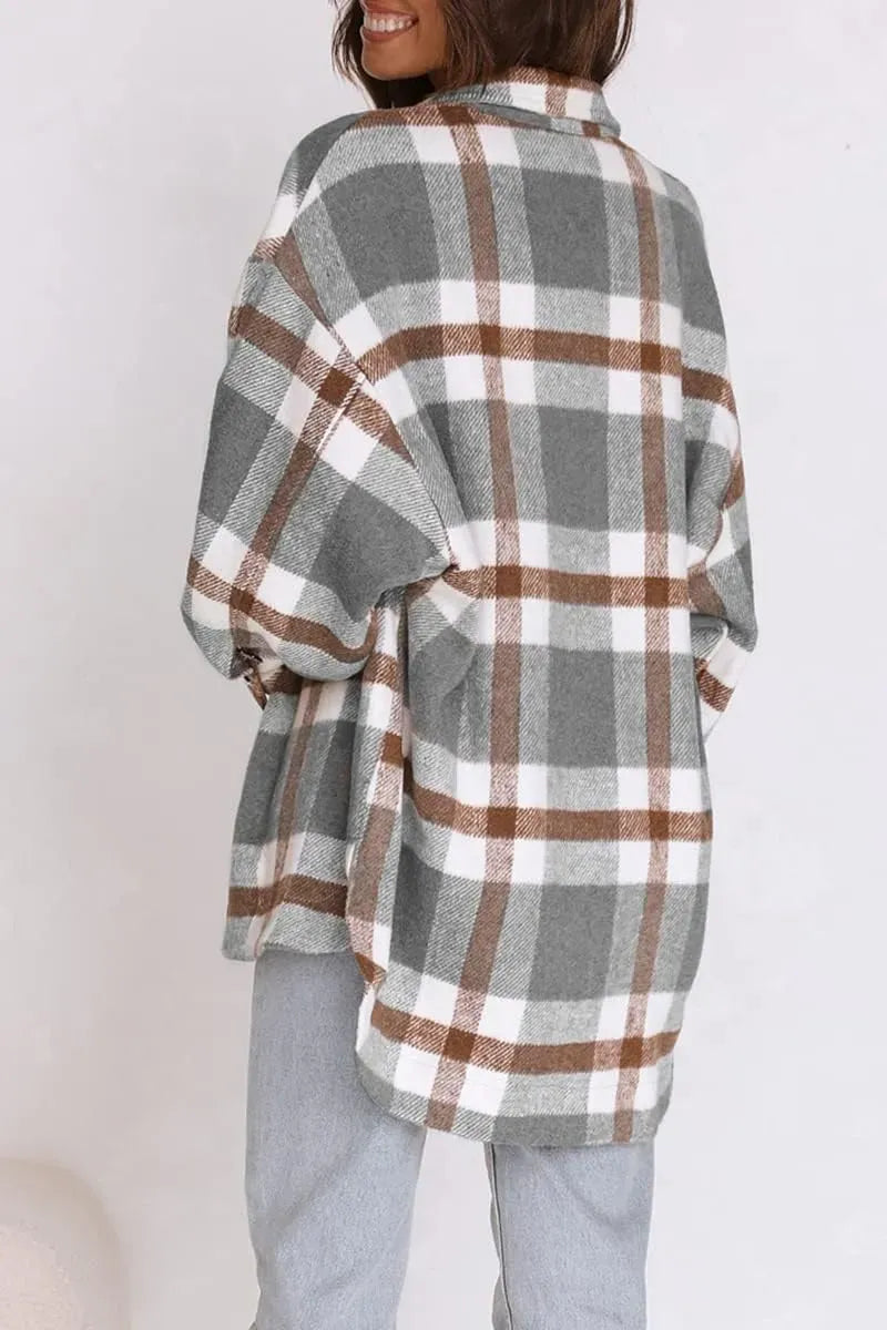 Womens Casual Plaid Shacket Button Down Long Sleeve Shirt