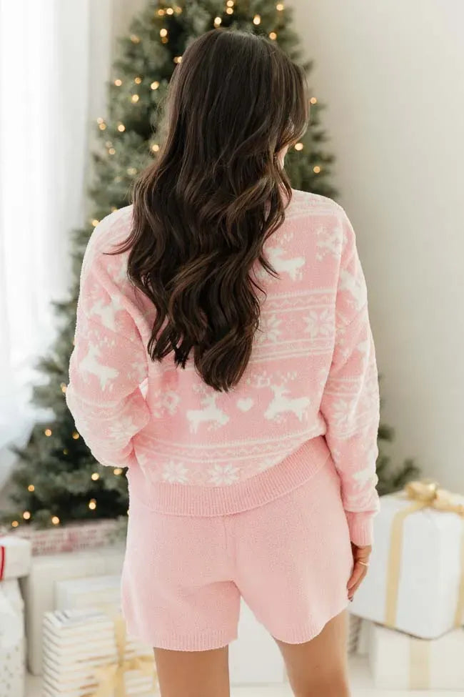 Movies And Chill Fuzzy Pink Fair Isle Lounge Top