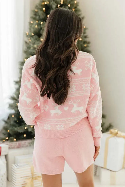 Movies And Chill Fuzzy Pink Fair Isle Lounge Top