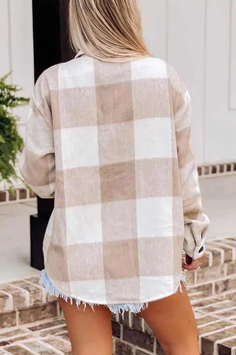 Womens Casual Plaid Shacket Button Down Long Sleeve Shirt