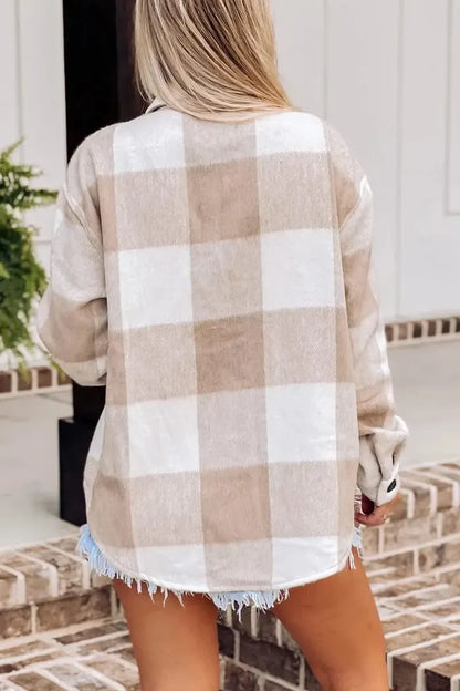 Womens Casual Plaid Shacket Button Down Long Sleeve Shirt