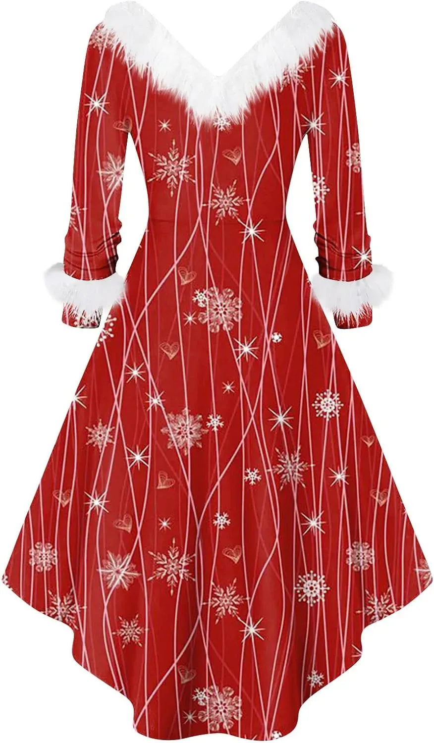 Womens Christmas Dress Fuzzy Mrs Claus Christmas Holiday Xmas Cocktail Holiday Party Flare Dress