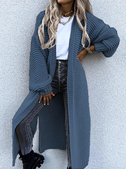 Solid Open Front Side Split Cardigan, Casual Long Sleeve Cardigan For Spring & Fall, Women's Clothing
