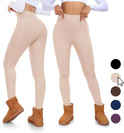 Fleece Lined Leggings with Pockets for Women High Waisted Thermal Winter Tummy Control Yoga Pants Workout Tights