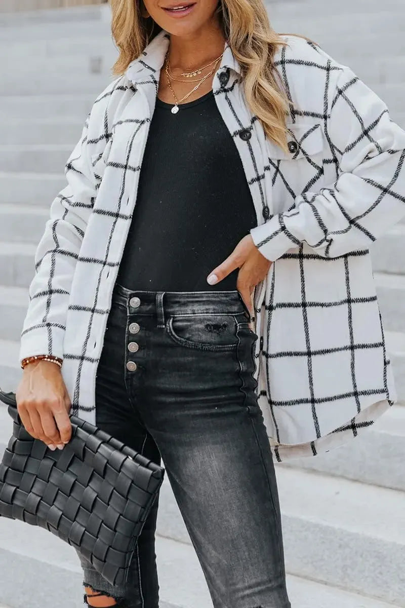Womens Casual Plaid Shacket Button Down Long Sleeve Shirt