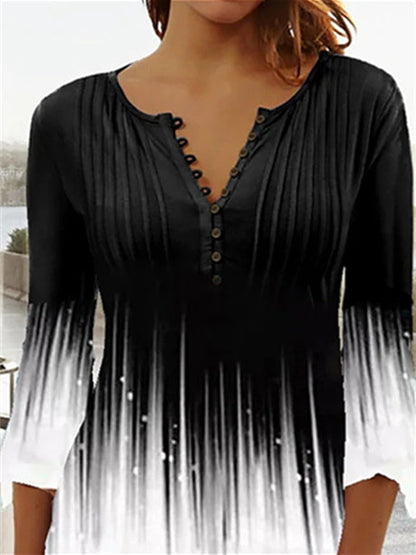 Women Long Sleeve V-neck Gradient Tops