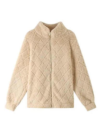 Women's Fleece Jacket Sherpa Jacket Teddy Coat Windproof Warm Outdoor Street Daily Wear Vacation Zipper Pocket Zipper Turndown Plush Modern Casual Street Style Plain Regular Fit Outerwear Long Sleeve