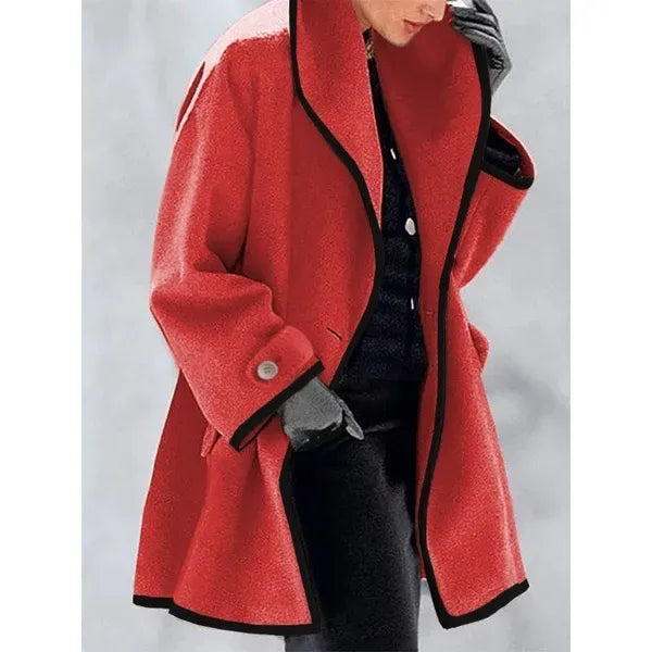 Women's Fashion Round neck loose hooded woolen coat