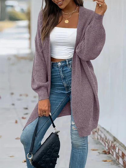 Vintage Open Front Cardigan, Loose Long Sleeve Sweaters, Casual Long Knitwear Coat, Women's Clothing