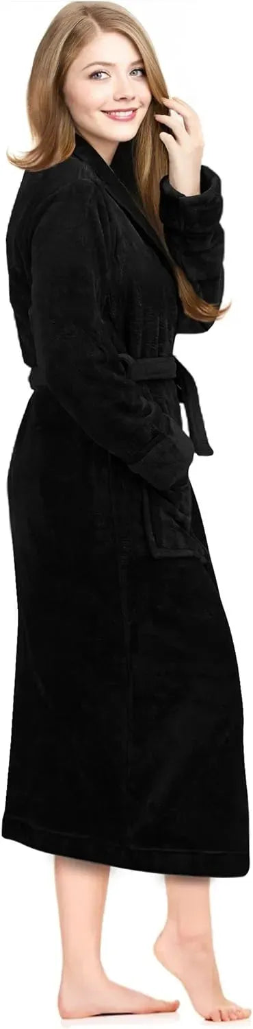 Women Fleece Shawl Collar Bathrobe - Plush Long Robe