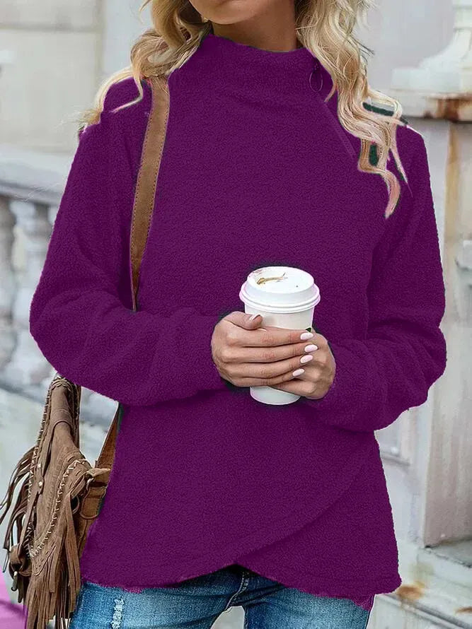 Women Casual Long Sleeve Half Turtleneck Plush Sweatshirt